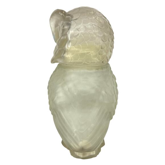 Avon Frosted Glass Snow Owl Bottle Sonnet Powder Sachet Blue Rhinestone Eyes - Picture 3 of 5